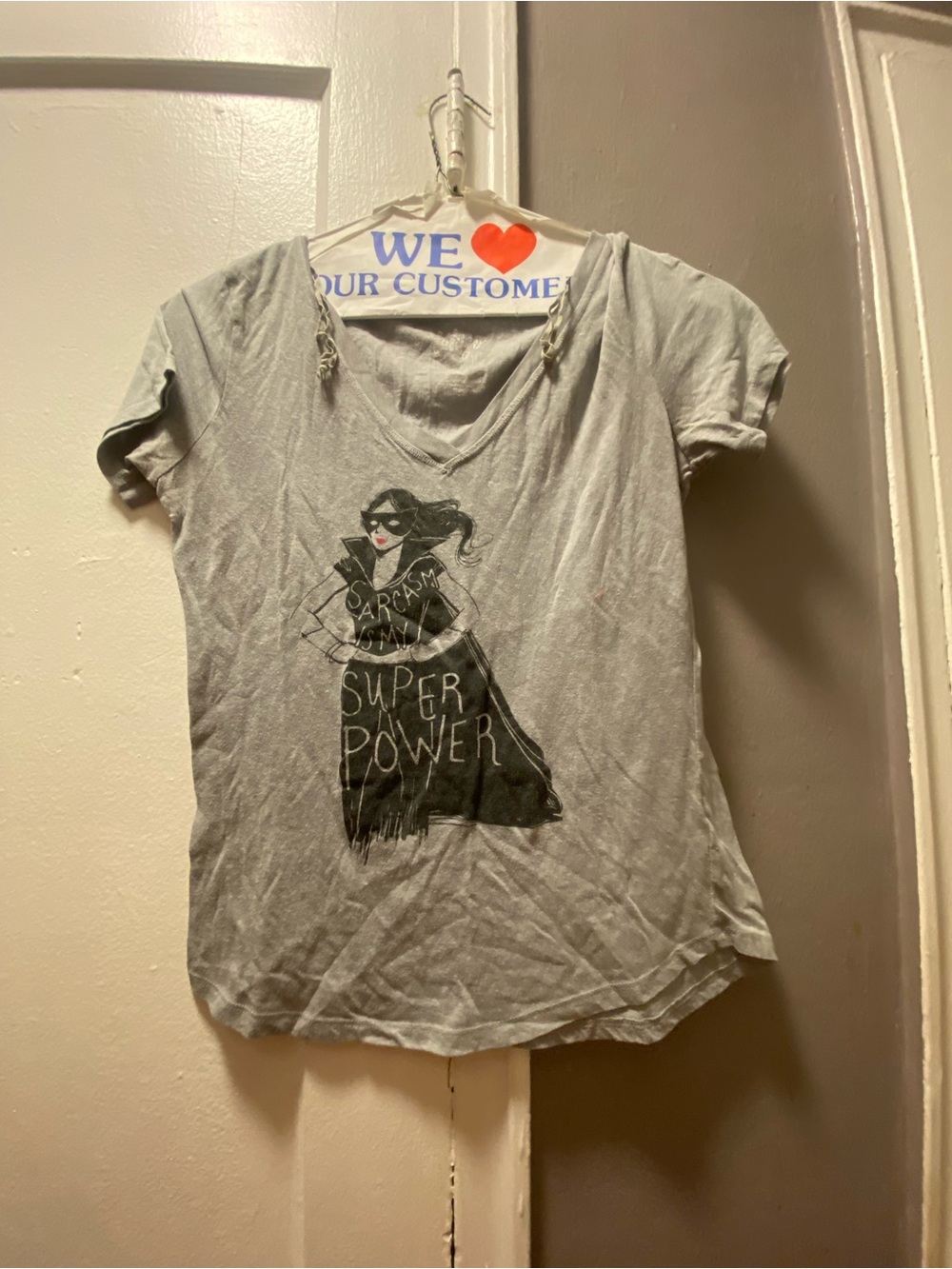 Women’s Gray Graphic V-Neck Tee - Sarcasm Is My Superpower